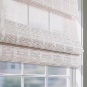 Sunbox Cordless Bamboo Roman Shade Blind, Woven Wood Roman Shades, Light Filtering Natural Bamboo Shades for Windows, French Doors, 33.5" W x 64" H, Pearly White