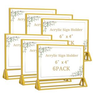 PPH-Sisy Clear Acrylic Sign Holder 6x 4 Horizontal Double Sided Gold Frame Display Stand Table Flyer Holder for Wedding Table Number Menu Holder (6pcs)