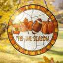 FLAGWIX Fall Decorations for Home - Stained Glass Window Hanging 8in - Autumn Sun Catchers Indoor Window, Fall Gifts for Women Men, Thanksgiving Decorations Sun Catcher, Thanksgiving Gifts for Mom Dad (Spice  tis Season)