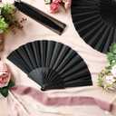 Wenqik 120 Pcs Wedding Folding Hand Fans Bulk Silk Fabric Chinese Handheld Foldable Clack Fans with Plastic Ribs for Party, Wedding Gifts, Line Dancing, Home Decorative (Black)