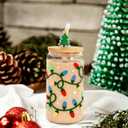 Joyseller Christmas Gifts, 18oz Color Changing Christmas Lights Iced Coffee Can Glass, Xmas Glass Cup with Lid and Straw, Holiday Tumbler
