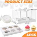 JCD 4 Pack Clear Cupcake Boxes, Plastic Cupcake Containers with Gift Ribbon, 5.5inches height Holder 6 Count Cup Cake Boxes for Parties, Baking, Wedding, Transport (6count/4pcs)