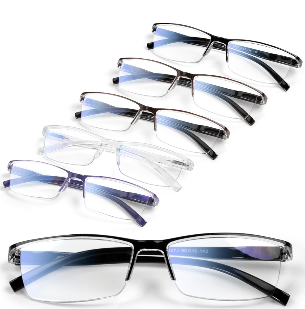 6 pack Executive Style Reading Glasses Men - Durable Readers with 99% Blue Light Blocking - Comfortable Fit with TR90 Frames