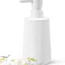 White Hand Soap Dispenser with No Rust Pump for Bathroom and Kitchen Countertops Refillable Striped Matte Plastic 8.5 oz 
