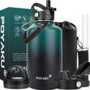 Water Bottle Insulated 32oz 40oz 64oz 128oz Straw Lid Spout Lid & 3 Lids, Leak Proof, Vacuum Insulated,Stainless Steel Water Bottle Wide Mouth for Sports, Gym or Office (Indigo Crush)