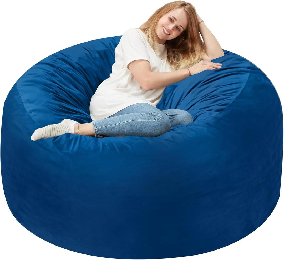 Homguava 3FT Bean Bag Chair: 3' Bean Bags with Memory Foam Filled, Large Beanbag Chairs Soft Sofa with Dutch Velvet Cover-Blue