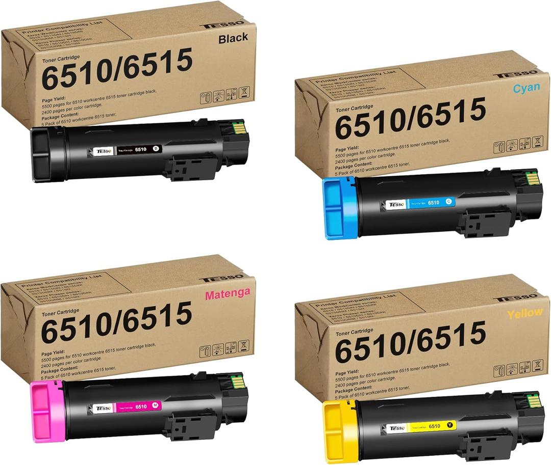 Phaser 6510 Toner: Workcentre 6515 Toner - Replacement for Xerox 6515 Toner Phaser 6510 Toner | 106r03480 for Xerox workcentre 6515 Toner, Black Cyan Magenta Yellow, 4 Pack with Chip