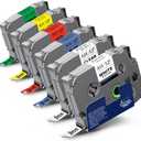 6-Pack Tz 9mm 0.35" Laminated Tape Compatible for Brother Tze-221 Tze-121 Tze-421 Tze-521 Tze-621 Tze-721 P Touch Tze 3/8 Inch Label Maker Tape for PTD200 PTD210 PTH110 PTD220 PTD600 PTD400AD (Black on Clear/White/Red/Blue/Yellow/Green)