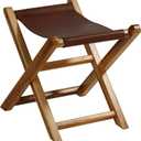 Bare Decor Hex Genuine Teak and Leather Folding Artist Stool in Brown Teak Wood