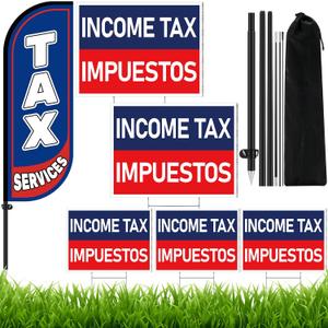 Remagr 6 Set Financial Services Feather Flag Sign Includes 7ft Tall Advertising Banner and 5 Income Tax Impuestos Yard Sign with Ground Stake for Business Promotion Financial Services Tax
