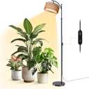 Bstrip 65-72.8 Inches Adjustable Grow Light for Indoor Plants, Boho Rattan & Fabric Shade Standing Grow Lamp, 25W 3000K Full Spectrum LED Plant Light with Auto On/Off Timer