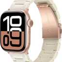 V-MORO Resin Bands Compatible with Apple Watch Series 11/10/9/8/7 45/46mm Rose Gold Buckle Lightweight Fashion Strap Bracelet for iwatch Series SE/6/5/4/3/2/1(Buttercream,42/44/45/46/49mm)