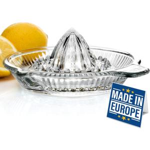 Crystalia Lemon Squeezer, Small Citrus Juicer, Extractor Manual Hand with Handle and Pour Spout, Lead-Free Heavyweight Crystal Clear Glass