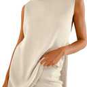 Yimoon Womens Summer Sweater Set 2 Piece Beach Vacation Outfits Sleeveless Tunic Top Matching Shorts Lounge Set(Apricot-Large)