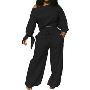 Sexycherry Casual 2 Piece Outfits for Women Sexy Long Sleeve Sweatsuit Jogging Long Pants Sets Tracksuit with Pockets (X-Large, Black)