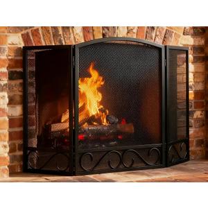 FEED GARDEN 3 Panel Fireplace Screen Wrought Iron 48" W x 29" H Foldable Heavy Duty Fire Spark Guard Cover with Metal Decorative Mesh for Living Room, Home Decor Indoor, Black