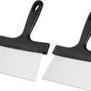 Grill Scraper 2 Pack Stainless Steel Griddle Scraper with 5" Plastic Handle Versatile Food Scraper Tool for Flat Top Teppanyaki BBQ Blackstone Griddle Accessories (6.4  9 Inch (2 Packs))