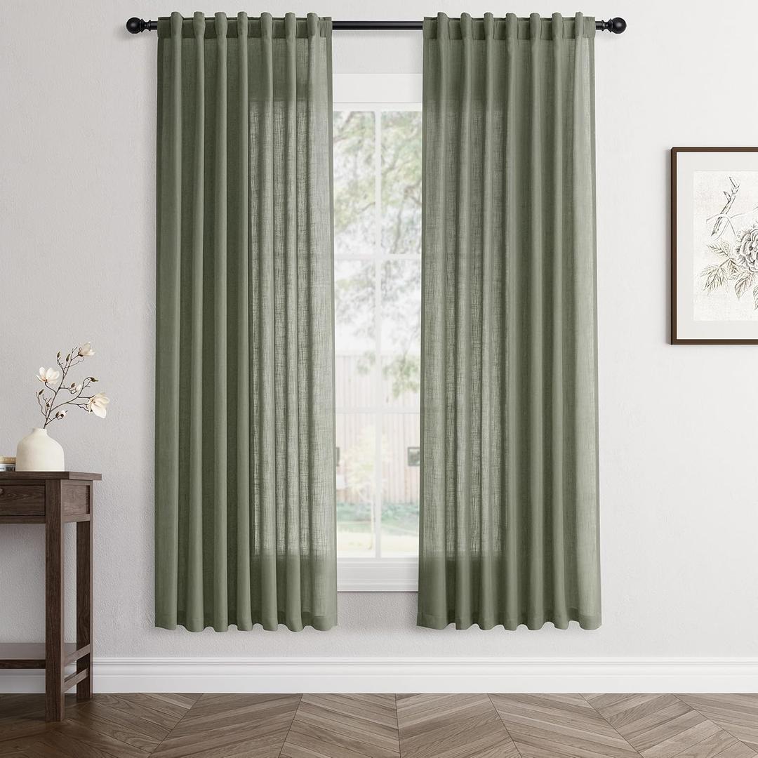 Olive Green Linen Curtains 78 inch Length 2 Panels Set Modern Farmhouse Living Room Drapes Light Filtering Rod Pocket Back Tab Filtering Privacy Semi Sheer Curtain 78 inches Long