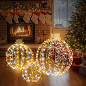 3 Pack Outdoor/Indoor LED Christmas Light Balls. Outside Lighted Sphere with 300 Warm White & White Lights for Holiday Decor, Patio, Wedding Decor Outdoor Christmas Decor