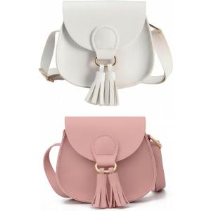 2 Pack Toddler Crossbody Novelty Wallets Purse for Girls Tassels Purity Colors Mini Shoulder Bag Crossbody Bag for Girls