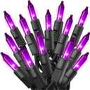 PREXTEX Purple Lights (20 Feet, 100 Bulbs) - Halloween Party Decorations and Christmas Lights with Black Wire - Holiday Decorations Indoor or Outdoor String Twinkle Lighting
