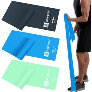 AZURELIFE Resistance Bands,Professional Long Non-Latex Elastic Stretch Bands, Exercise Bands for Physical Therapy, Yoga, Pilates, Rehab, at-Home or The Gym Workouts, Strength Training, Green, Blue, Gray, 5 Ft
