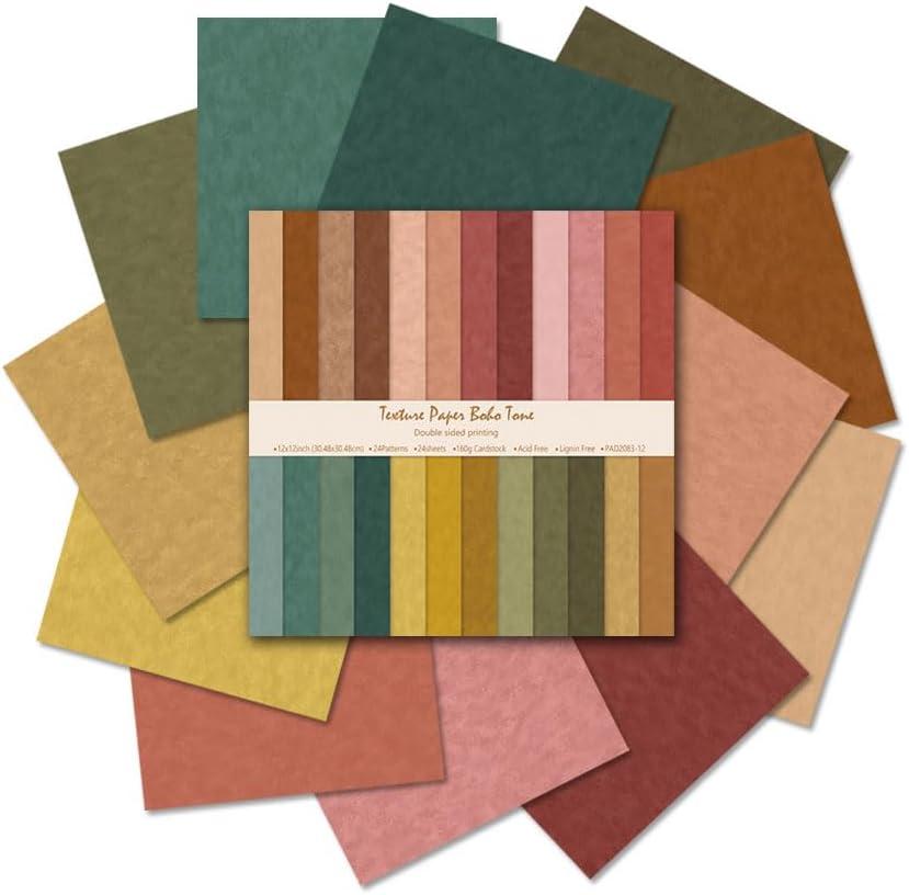 Scrapbook Paper 12x12, 24 Sheets Double-Sided Decorative Patterned, Acid-Free & Lignin-Free Scrap Book Paper for Scrapbooking, Junk Journal, Photo Album, DIY (B-Boho)