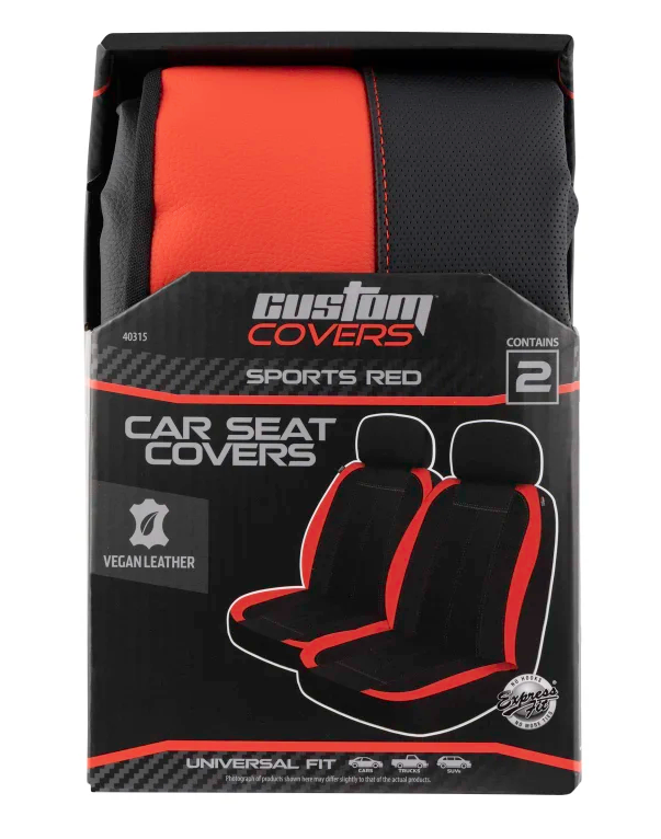 2 pc Sport Front Seat Covers - Black/Red by Custom Accessories 