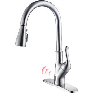 Touchless Kitchen Faucet with Infrared Sensor, Touch-On Kitchen Sink Faucet, Three-Function Pull-Down Spray, 360° Rotating Kitchen Faucet for Farmhouse Camper Laundry RV bar