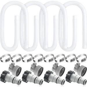 EBOOT 4 Set Pool Pump Hose for Above Ground, 1.5 Inch x 59" Replacement Filter Hose with 8 Clamps and 8 Adapters for Swimming Pool Compatible Accessories(White)