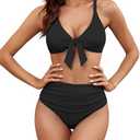 ZAFUL High Waisted Bikini Sets for Women Tummy Control Swimsuits Tie Knot High Rise 2025 Two Piece Bathing Suits, L