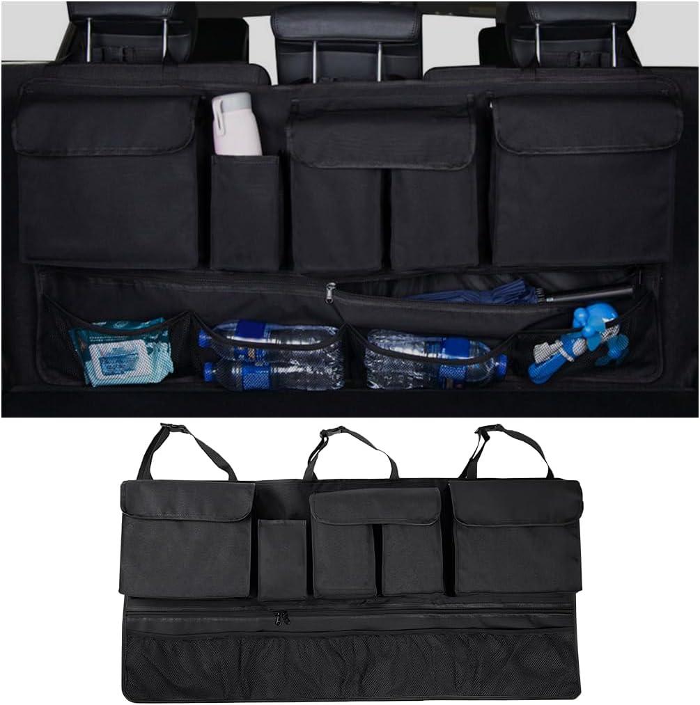 Mandark Car Trunk Organizer, Super Capacity Vehicle Hanging Backseat Cargo Storage Bag with Robust Elastic Net, Detachable Auto Seat Back Organizing Bag, Universal for SUV, Truck, RVBlack/Black