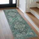 GENIMO 2x5 Runner Rugs for Hallway, Machine Washable Non Slip Vintage Rugs, Low Pile Lightweight Soft Print Rug for enrtyway, Corridor, Home Office, Kitchen, Dark Green
