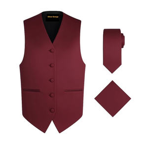 Oliver George 3pc Men's Solid Formal Suit Vest Waistcoat Tuxedo Dress Vest Necktie Handkerchief Set For Suit or Tuxedo, M