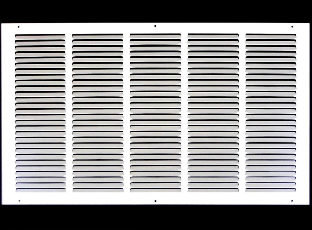 HVAC Premium 25'' x 16'' [Duct Opening] Flat Stamped Steel Return Air Grille - Sidewall and Ceiling - HVAC Vent Duct Cover - White [Outer Dimensions: 26.75''w X 17.75''h]