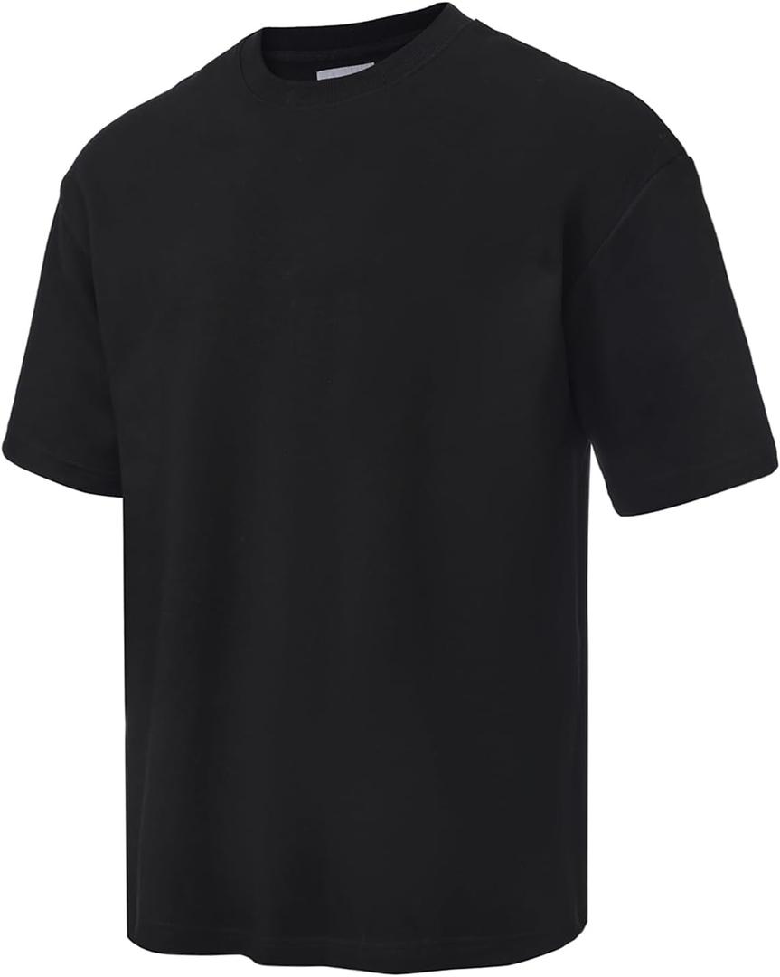 Mens Big and Tall Heavyweight Side Pocket Shirt, Crewneck Short Sleeve Cotton T-Shirt for Men Black (Black, XXXL)