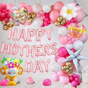 Mother's Day Balloon Garland Arch kit with 134 Pcs Mother's Day Balloons Decorations Happy Mothers Day Foil Balloons Banner for Best Mom Ever Mothers Day Party Birthday Decoration Supplies