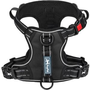 PoyPet No Pull Dog Harness, No Choke Front Clip Reflective Dog Vest with Soft Padded Vertical Handle, 3 Leash Attachments for Small Medium Large Dogs (Black,M)