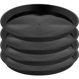 Kichwit 4 Pack 13.5 Inch (12 Inch Base) Plant Saucer, Round Plastic Plant Trays for Indoor & Outdoor, Black