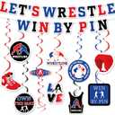 32 Pcs Wrestling Party Supplies Wrestling Birthday Decoration Include 2 Wrestling Themed Banner Garland and 30 Wrestling Hanging Swirls for Party Favors Wrestling Birthday Decor
