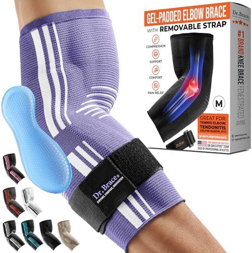 DR. BRACE® Elite Elbow Brace Support, Breathable Elbow Compression Sleeve with Gel Pad for Golfer's, Tennis Elbow & Tendonitis Treatment & Pain Relief 2024 (Purple-White, Medium)