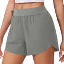 PINSPARK Womens Running Shorts High Waisted Athletic Shorts Quick Dry Exercise Workout Shorts with Mesh Liner (Small, Sage Grey)