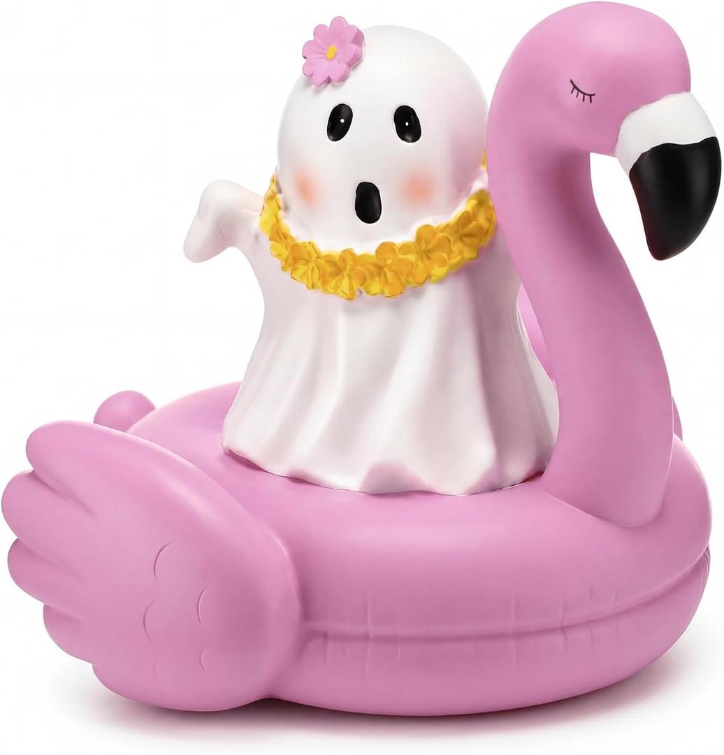 AceOrbit Halloween Ghost Decor 6 Inch Resin Cute Ghost Flamingo Figurines, about 7.9 inches / 20 cm