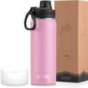 koodee Insulated Water Bottle, 22 oz Stainless Steel Double Wall Vacuum Wide Mouth Sport Bottle with Leakproof Spout Lid (Pink)