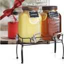 mustry Glass Drink Dispenser for Parties, 1 Gallon Beverage Dispenser with Stand and Spigot Solid Stainless Steel, Used as Lemonade Dispenser Sun Tea Jar Kombucha Jar, Set of 2