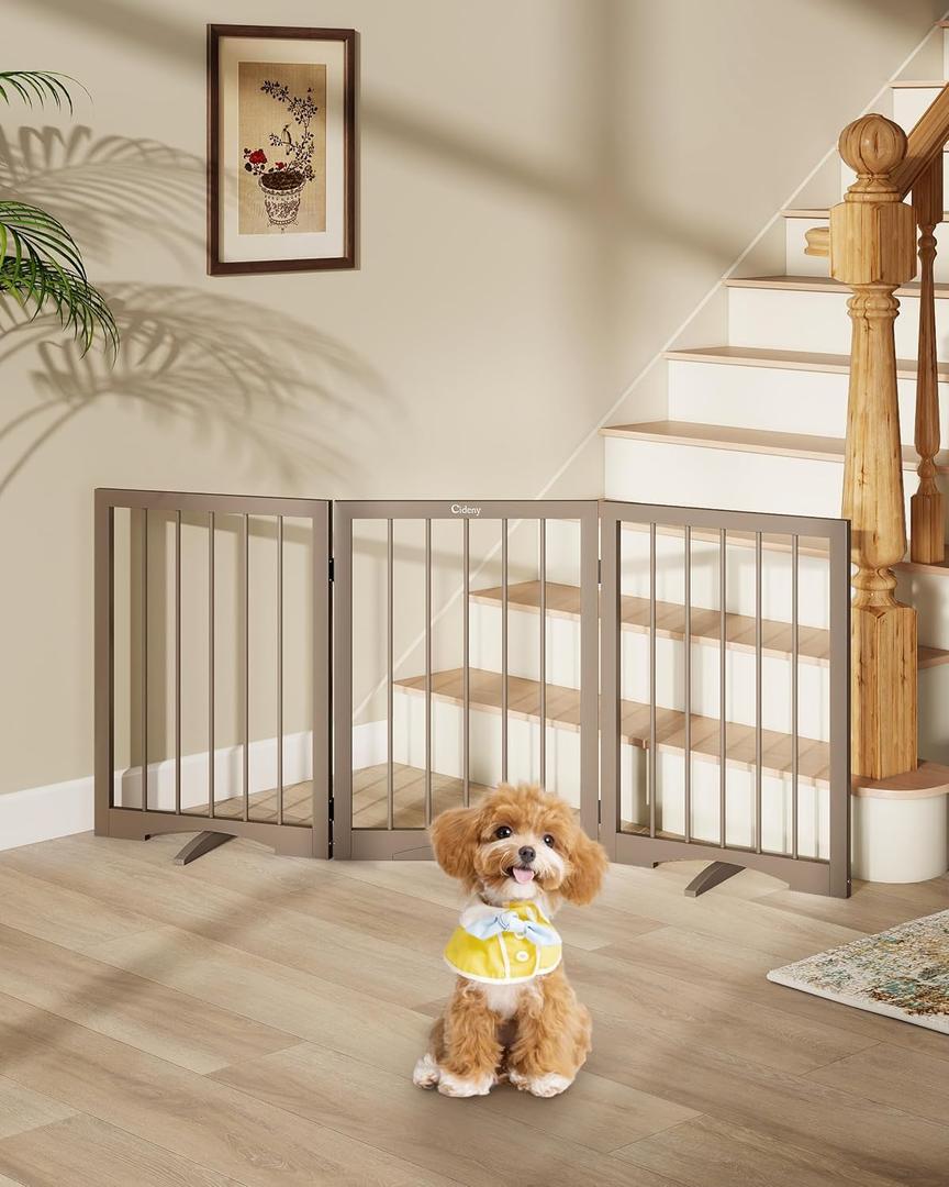 Free Standing Dog Gate Indoor, Foldable Dog Gate for Doorways Stairs, 3-Panel, 24"Tall
