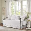 Madison Park Daybed Cover Set Damask Quilted Cover for Daybeds, All Season, Pre-washed Cotton-Filled Coastal Bedding with Scallop Edge, Shams, Bedskirt, Dcor Pillows, Tuscany, White, 39"x75", 6 Piece