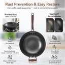 WANGYUANJI Cast Iron Wok Pan with Lid, 14.2 Inch Flat Bottom Uncoated Stir Fry Skillet, Large Heavy Duty Chinese Iron Pot for Family Cooking, Induction & Gas Safe