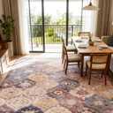 6x9 Large Washable Area Rug for Livingroom - Non-Slip Durable Carpet in Vintage Retro Design Rugs for Bedroom & Dining Room, Stain Resistant Easy Clean & Kid/Pet Friendly (Multi/Yellow)