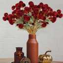 Hananona 12 Pcs Artificial Chrysanthemum Flowers, Red Kiku Pom Pom Mums Flower BurgundyFaux Floral Arrangements Wedding Centerpiece for Fall Autumn Home Kitchen Decor (12, Burgundy)